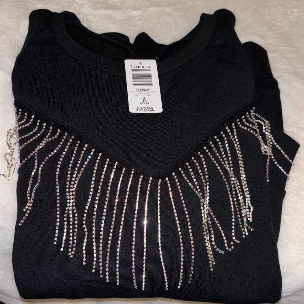 Torrid Black Sweater with Beaded Fringe Detail